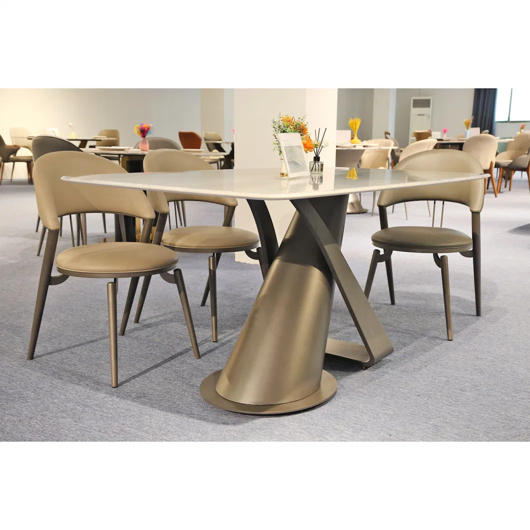 Modern Household Stainless Steel Base Marble/Rock Slab Dining Table