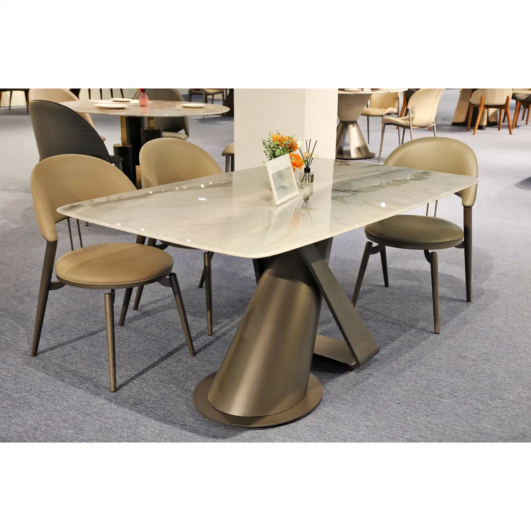 Modern Household Stainless Steel Base Marble/Rock Slab Dining Table